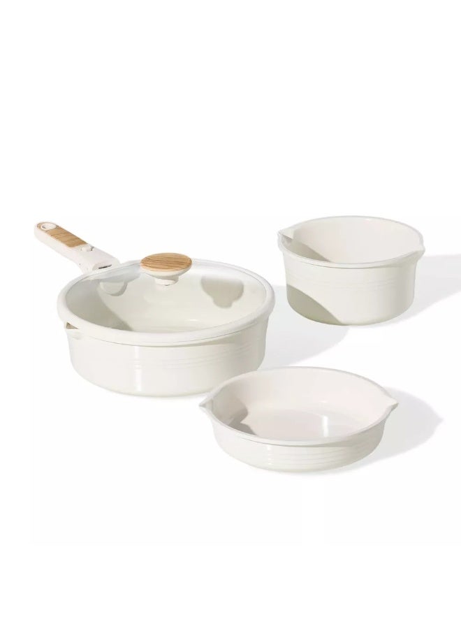 Carote 24-Piece Ceramic Nonstick Cookware Set with Detachable Handle, PFAS-Free Healthy Cooking Pots & Pans, Stackable Design with Pour Spouts, All-Stovetop Compatible, Dishwasher Safe (Cream) - Image 3